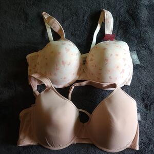 Women's Cream and Pink Bra Set